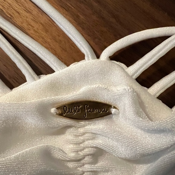 Stylish Luli Fama, two piece bikini, tube top with net overlay, cheeky bottom - Picture 6 of 7